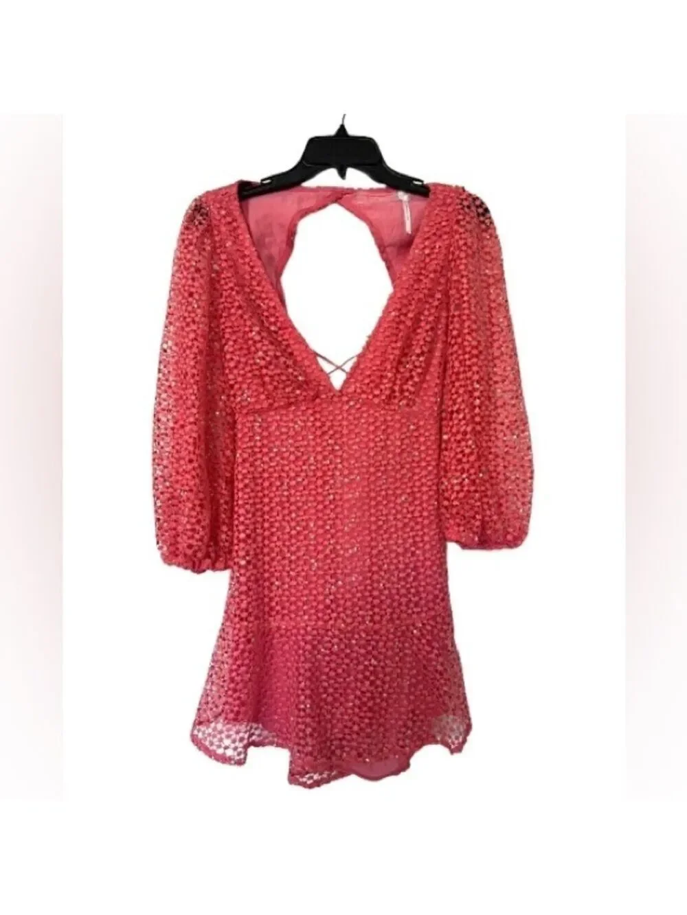 Free People Kaya Knit Sequin Lace Mini Dress in Pink. Size Small
